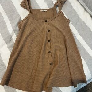 Camel color Button-Down Women's Top flowy material lightweight